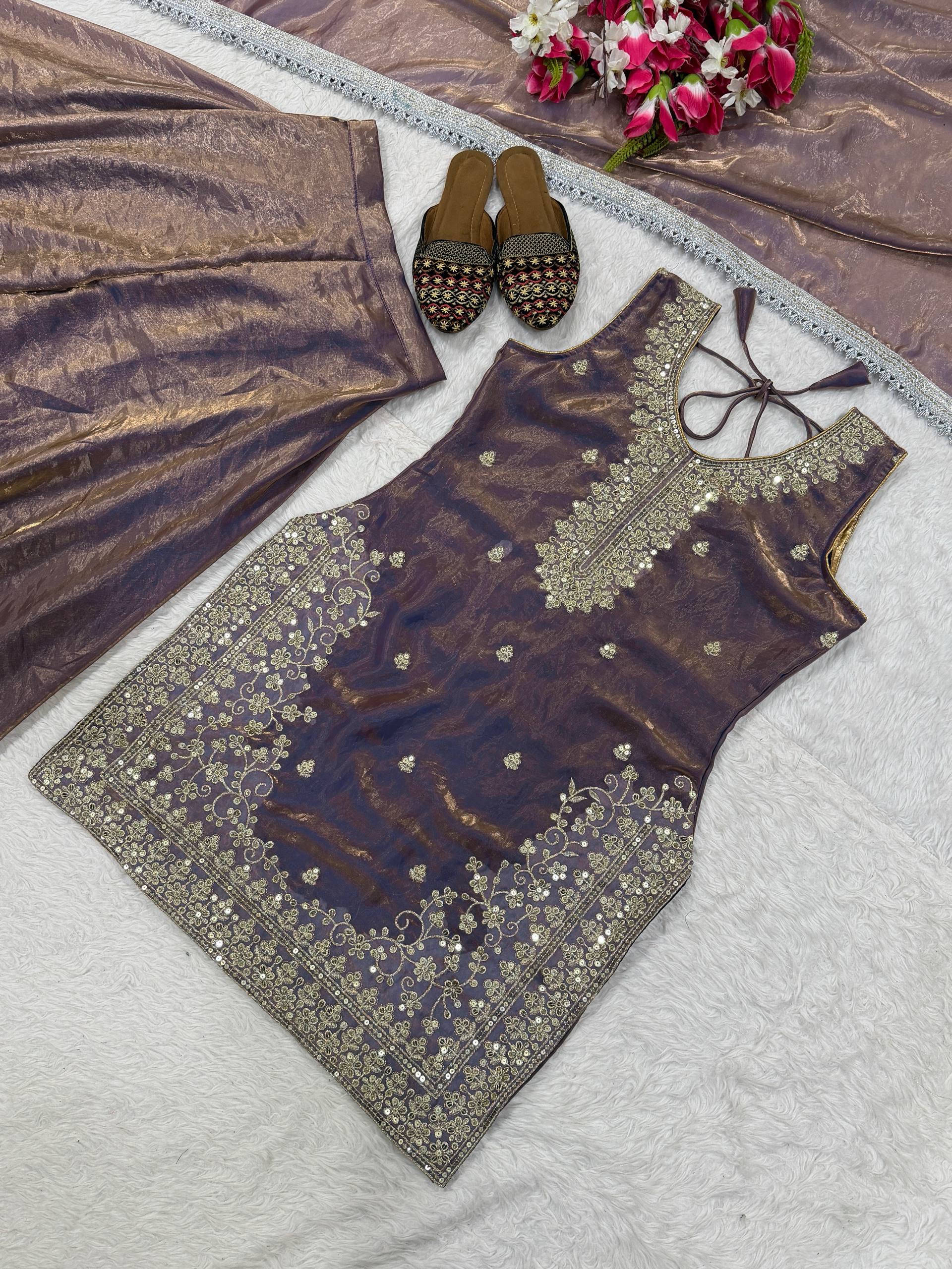 Midnight Mauve Iridescent Zari Couture